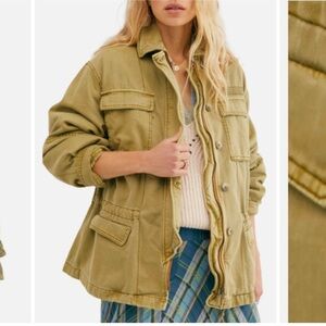 Free People Sieze The Day Military Utility Jacket Drawstring Army Olive NWT